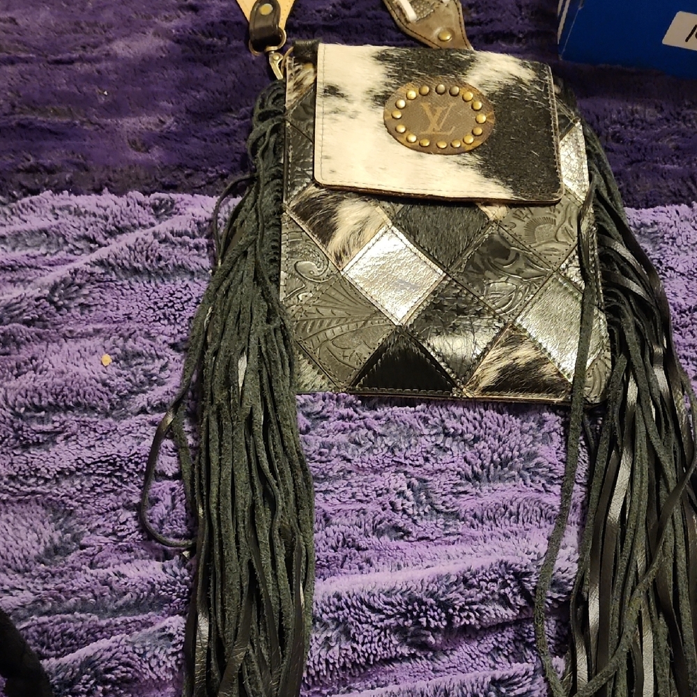 Keep It Gypsy Black & White Fringe Patchwork Crossbody Bag , TONYA